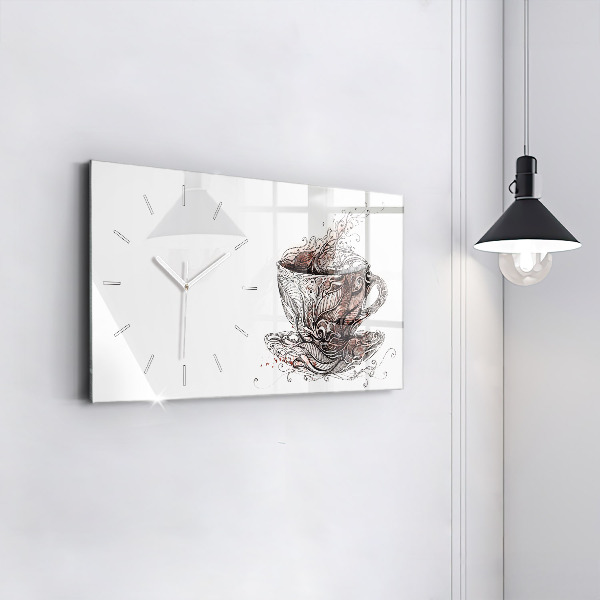 Horizontální hodiny na skle Šálek kávy