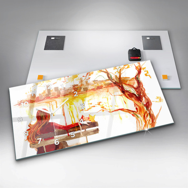 Horizontální hodiny na skle Podzimní krajina