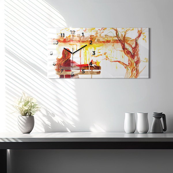 Horizontální hodiny na skle Podzimní krajina