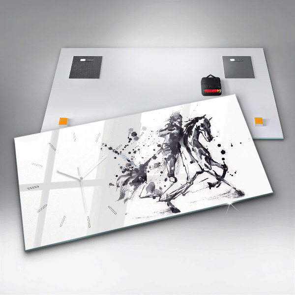 Horizontální hodiny na skle Rytíř na koni