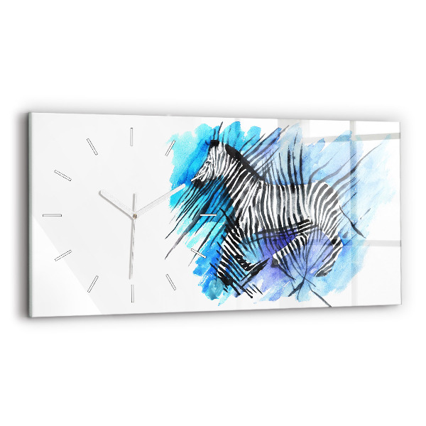 Horizontální hodiny na skle Malovaná zebra
