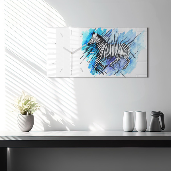 Horizontální hodiny na skle Malovaná zebra