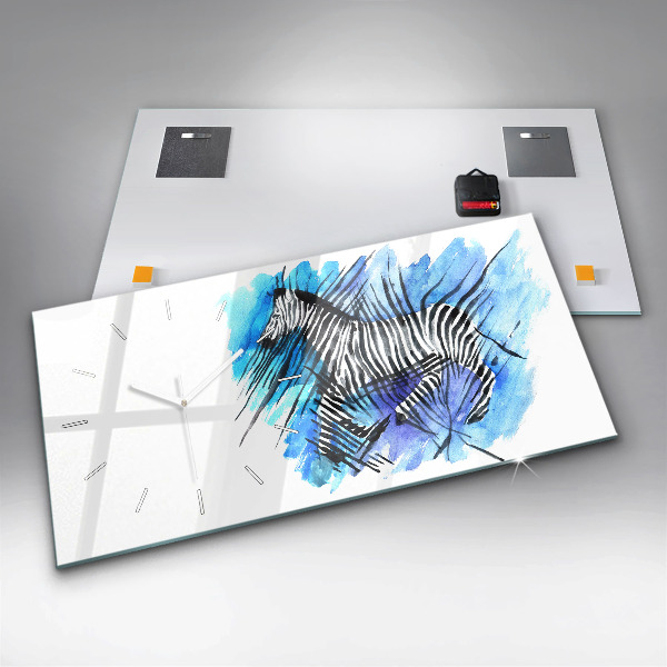 Horizontální hodiny na skle Malovaná zebra