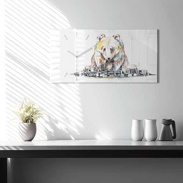 Horizontální hodiny na skle Abstraktní medvěd