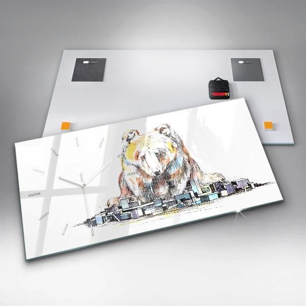 Horizontální hodiny na skle Abstraktní medvěd