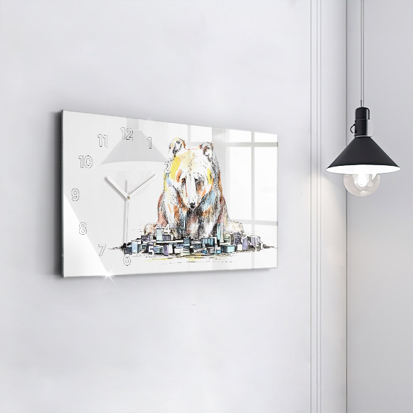Horizontální hodiny na skle Abstraktní medvěd