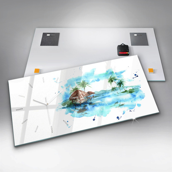 Horizontální hodiny na skle Malba pouštního ostrova