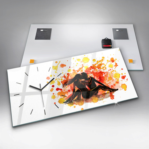 Horizontální hodiny na skle Láska a zamilovaný pár