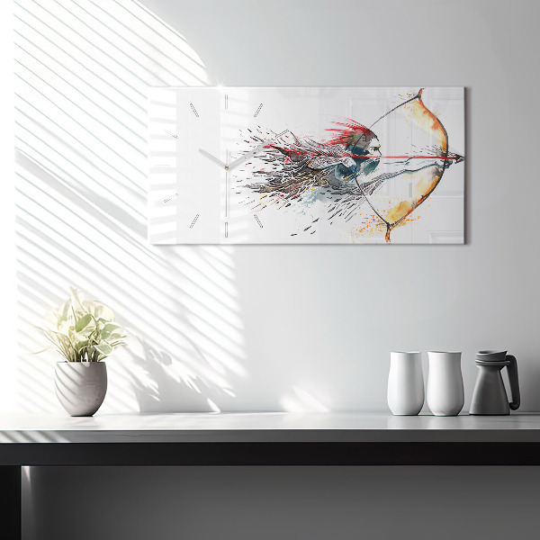 Horizontální hodiny na skle Bojovník při lovu