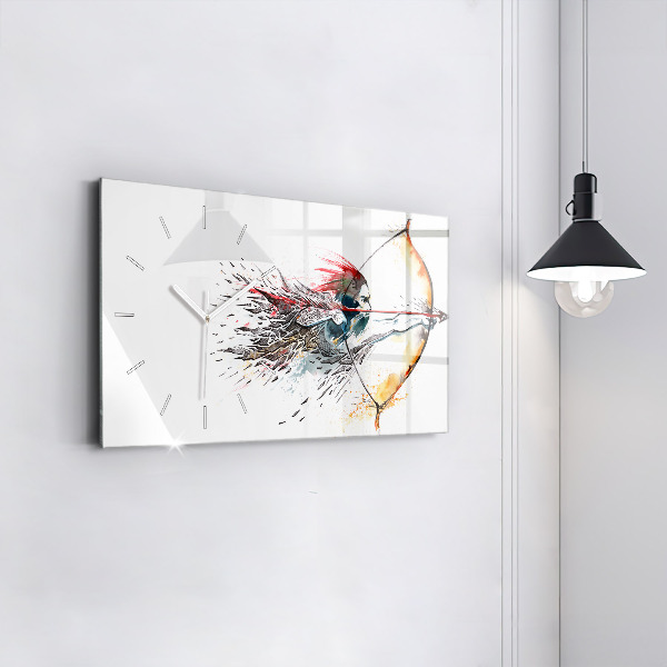 Horizontální hodiny na skle Bojovník při lovu