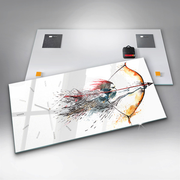 Horizontální hodiny na skle Bojovník při lovu