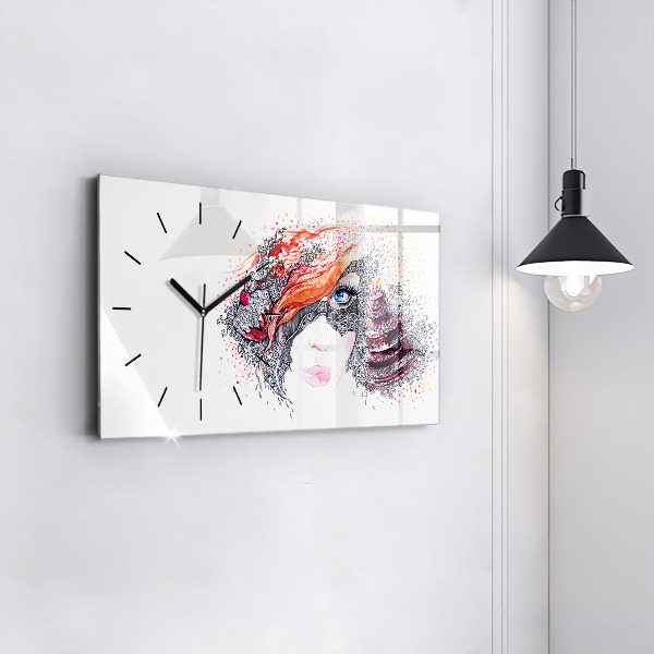 Horizontální hodiny na skle Sladká žena s dortem