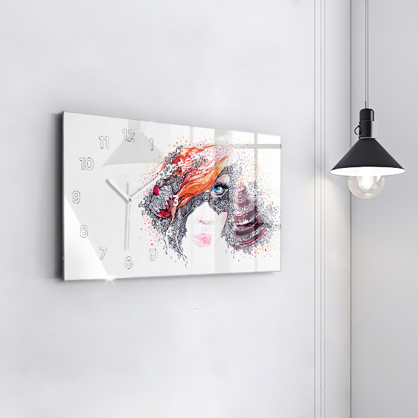 Horizontální hodiny na skle Sladká žena s dortem