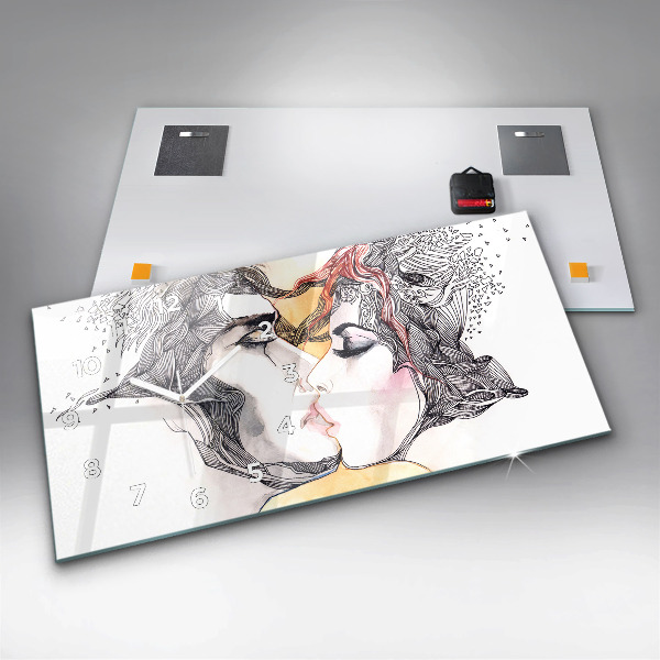 Horizontální hodiny na skle Kresba milostného polibku