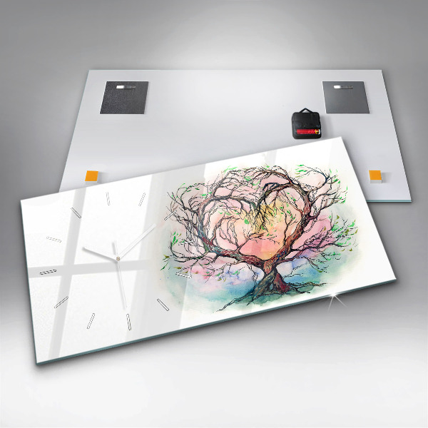 Horizontální hodiny na skle Strom srdce příroda