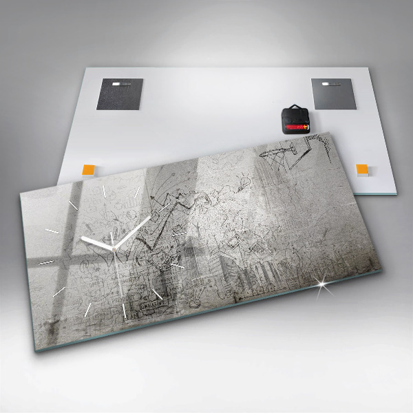 Horizontální hodiny na skle Náčrt města