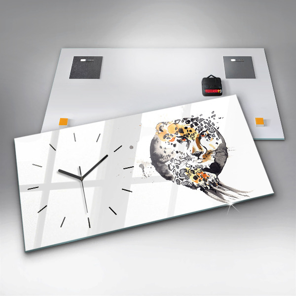 Horizontální hodiny na skle Gepard uvnitř kruhu
