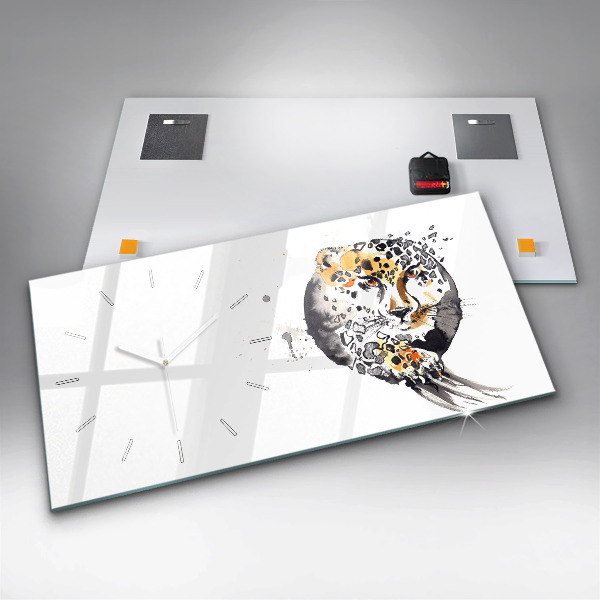 Horizontální hodiny na skle Gepard uvnitř kruhu