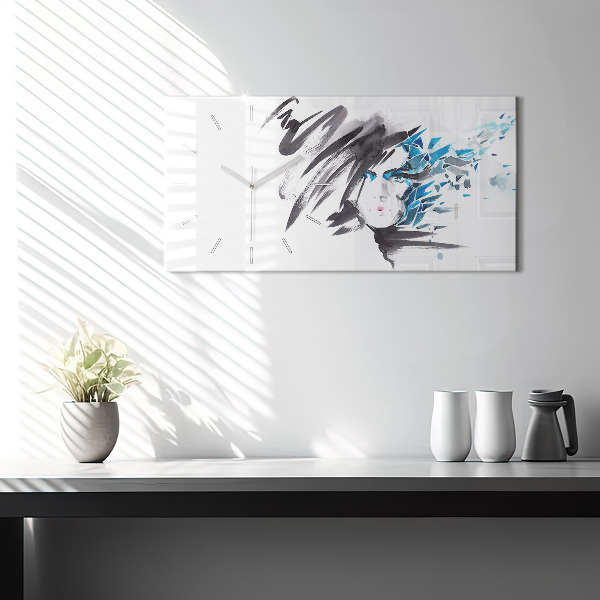 Horizontální hodiny na skle Abstraktní tvář ženy