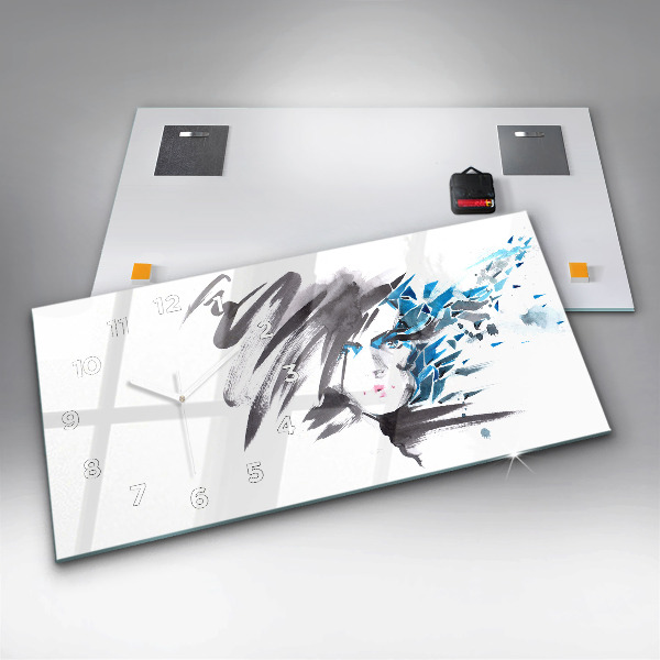 Horizontální hodiny na skle Abstraktní tvář ženy