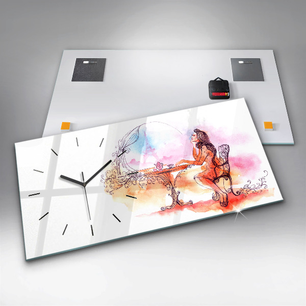 Horizontální hodiny na skle Žena pije čaj