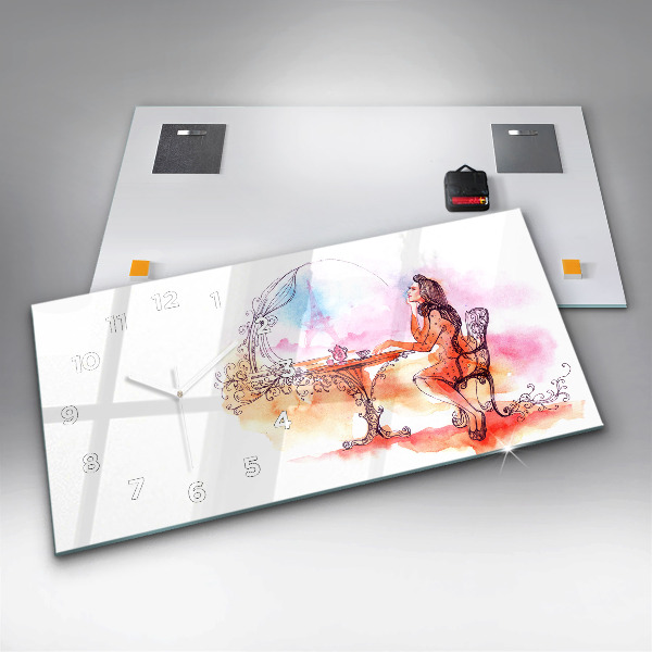 Horizontální hodiny na skle Žena pije čaj