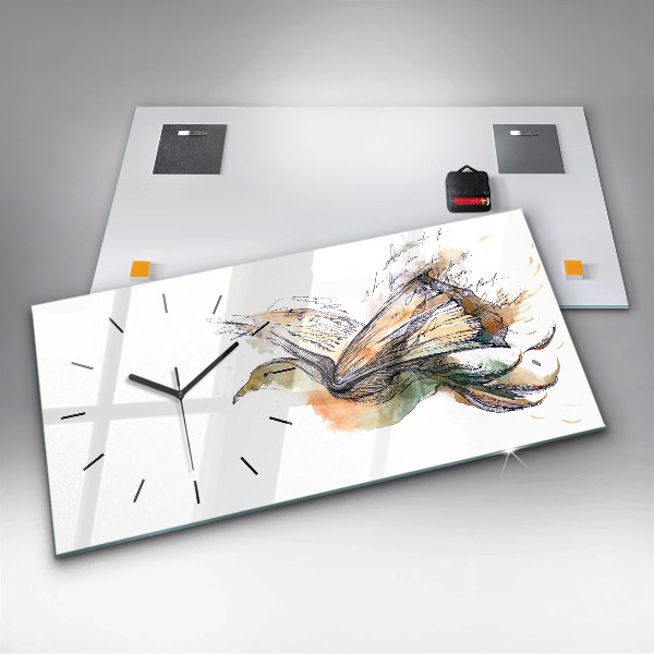 Horizontální hodiny na skle Ptačí kniha