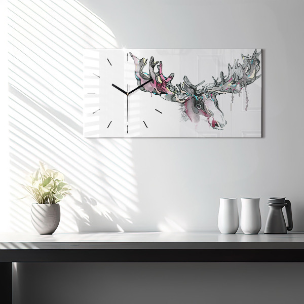 Horizontální hodiny na skle Losí abstrakce