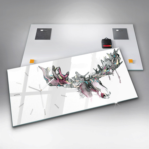 Horizontální hodiny na skle Losí abstrakce