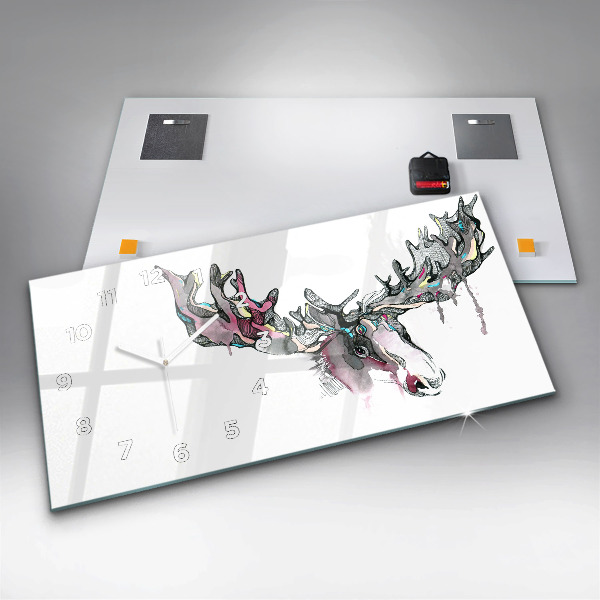 Horizontální hodiny na skle Losí abstrakce