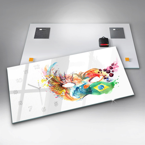 Horizontální hodiny na skle Kultura - Vlajka Brazílie