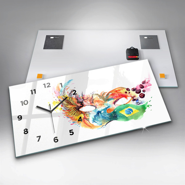 Horizontální hodiny na skle Kultura - Vlajka Brazílie