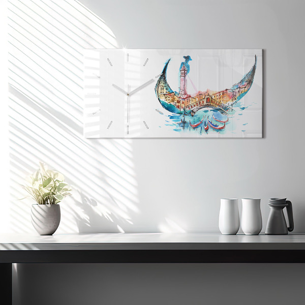 Horizontální hodiny na skle Itálie - Benátská gondola