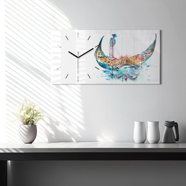 Horizontální hodiny na skle Itálie - Benátská gondola