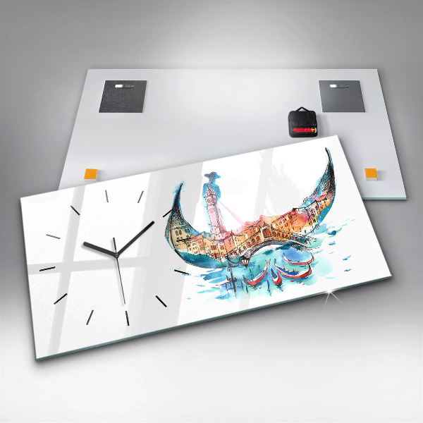 Horizontální hodiny na skle Itálie - Benátská gondola