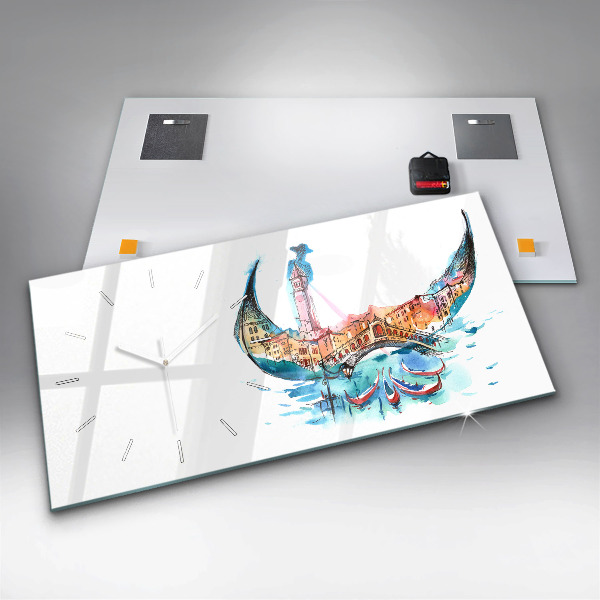 Horizontální hodiny na skle Itálie - Benátská gondola