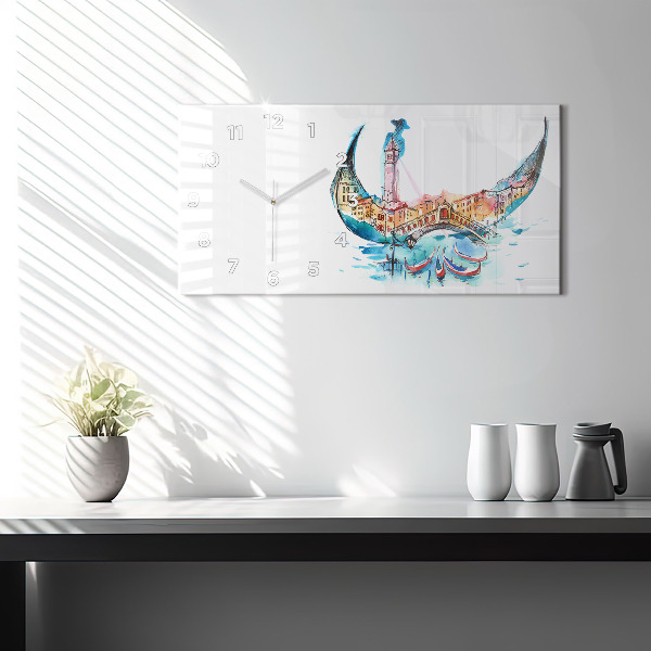 Horizontální hodiny na skle Itálie - Benátská gondola