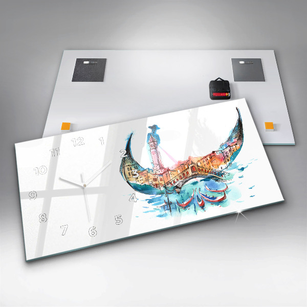 Horizontální hodiny na skle Itálie - Benátská gondola