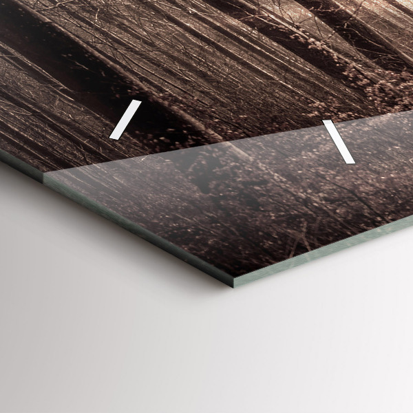 Horizontální hodiny na skle Lesní cesta v sépiové barvě