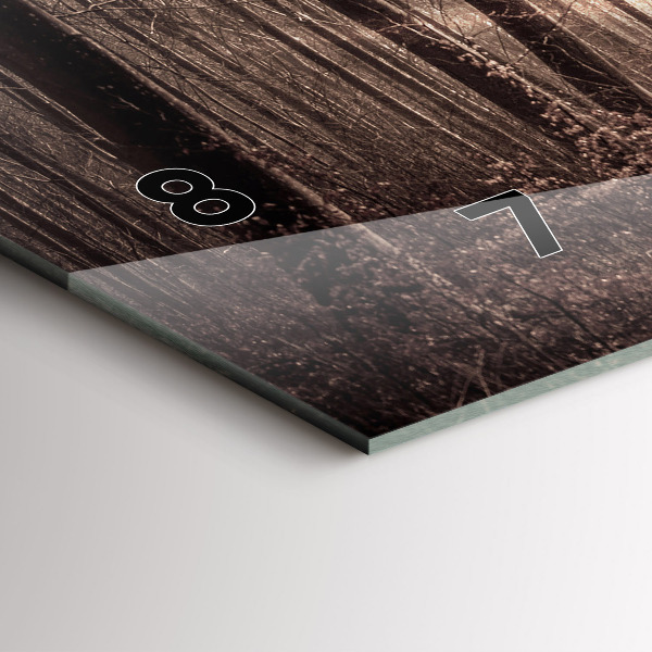 Horizontální hodiny na skle Lesní cesta v sépiové barvě