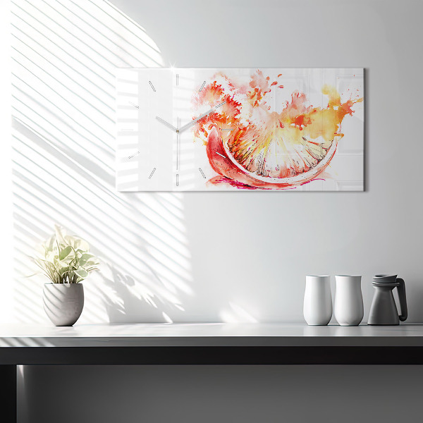 Horizontální hodiny na skle Malovaný pomeranč
