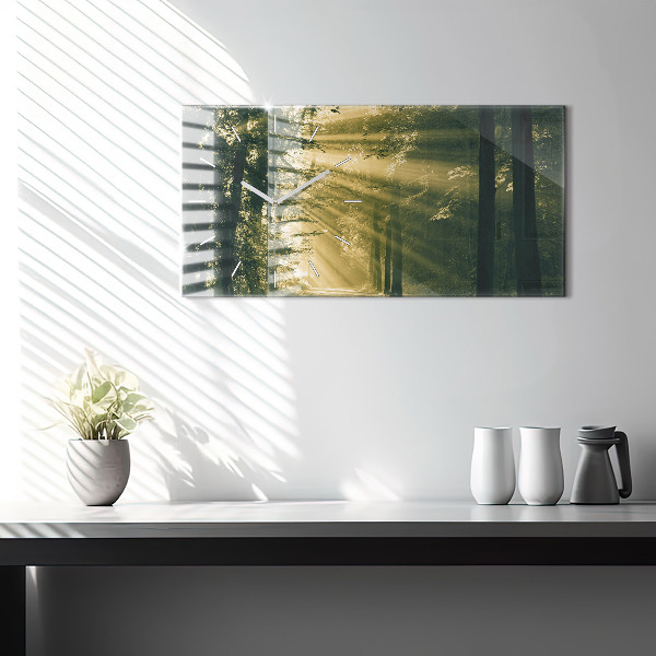 Horizontální hodiny na skle Sluneční paprsky Les