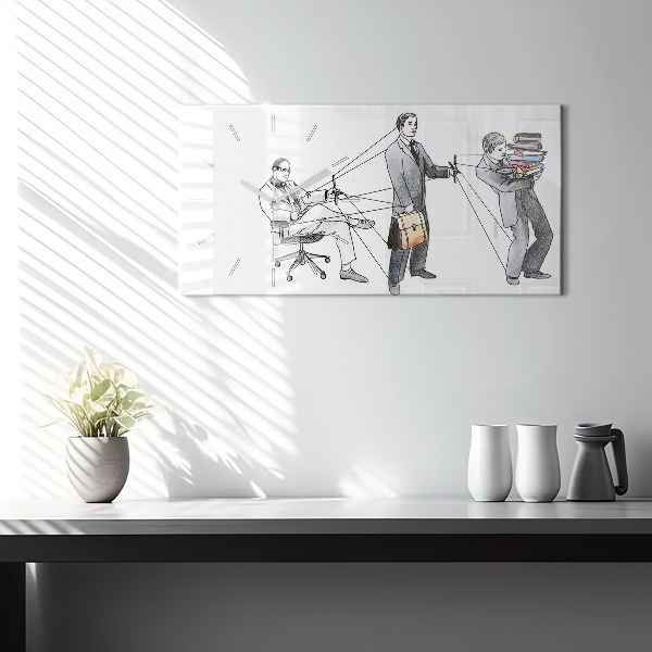 Horizontální hodiny na skle Lidé s marionetami