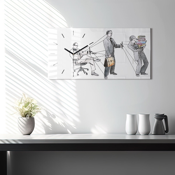 Horizontální hodiny na skle Lidé s marionetami