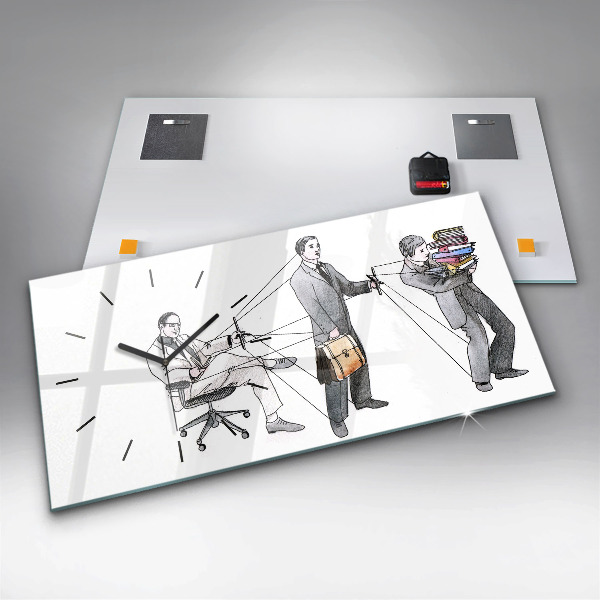 Horizontální hodiny na skle Lidé s marionetami