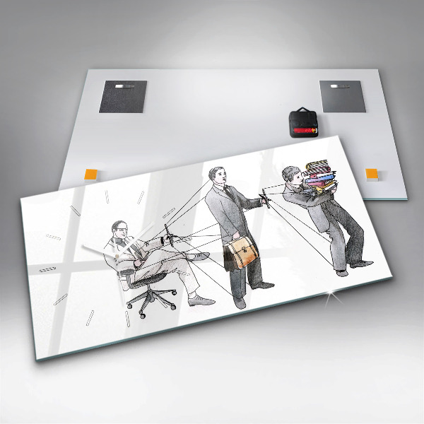 Horizontální hodiny na skle Lidé s marionetami