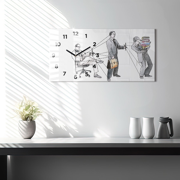 Horizontální hodiny na skle Lidé s marionetami