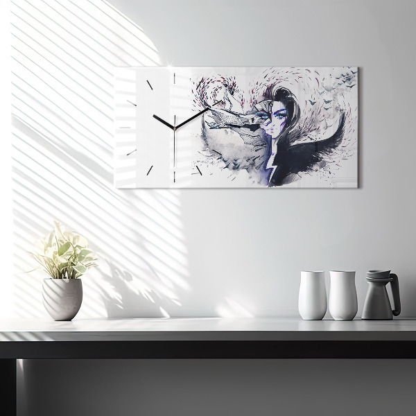 Horizontální hodiny na skle Ilustrace ženy