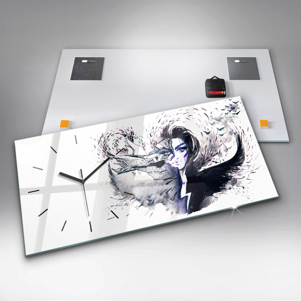 Horizontální hodiny na skle Ilustrace ženy