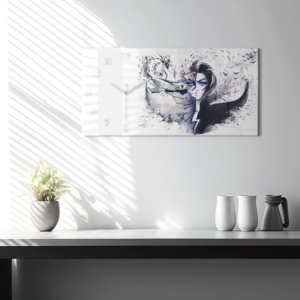 Horizontální hodiny na skle Ilustrace ženy